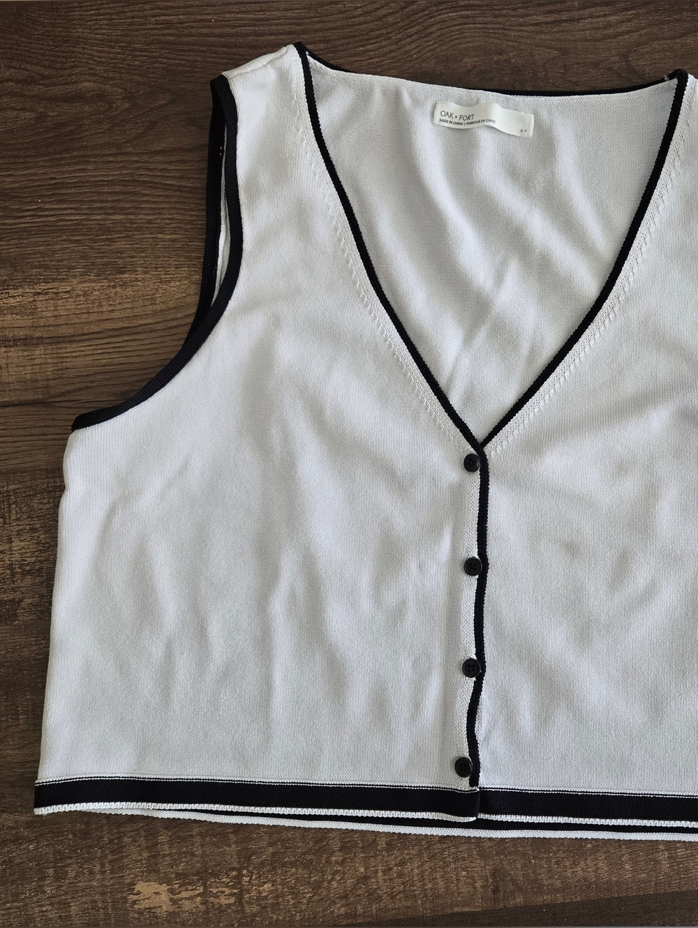 OAK + FORT White Tank Top with Black Trim